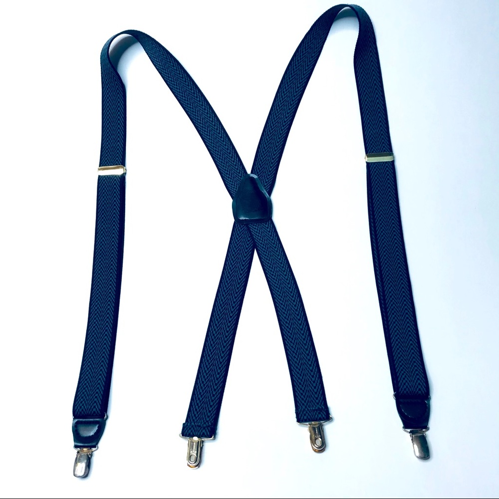Cas vintage West Germany Dapper brass clip adjustable suspenders Navy